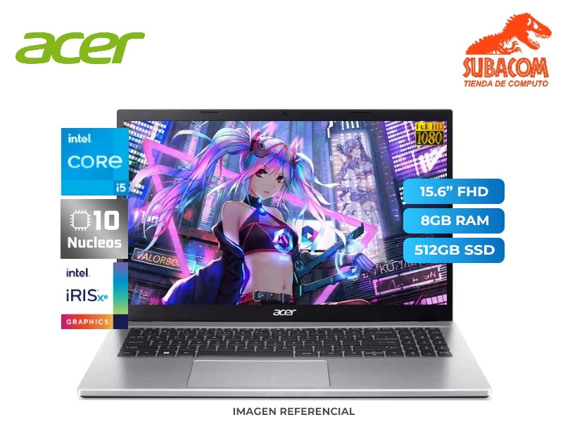 ACER ASPIRE 3 A315-59-571M, INTEL CORE I5-1235U, RAM 8GB, SSD 512GB, INTEL IRIS XE GRAPHICS, PANT. 15.6" FULL HD, WINDOWS 11 HOME, COLOR PLATEADO