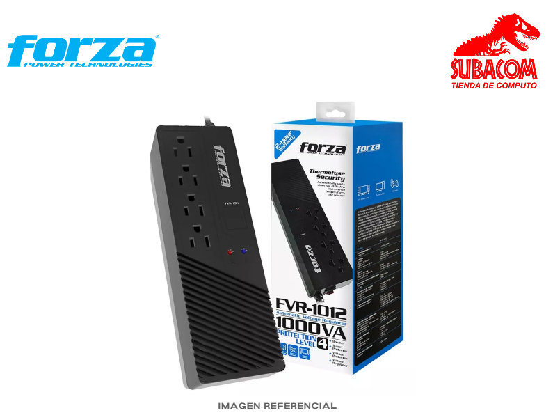ESTABILIZADOR FORZA FVR-1012 1000VA, 500W, 220V, 4 TOMAS, NIVEL PROTECCION 4