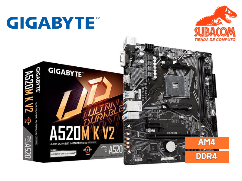 PLACA MADRE GIGABYTE ULTRA DURABLE A520M K V2, AMD AM4, 2 RANURAS DDR4