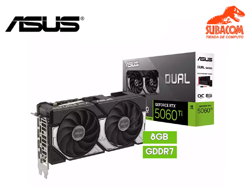 TARJETA DE VIDEO ASUS DUAL, NVIDIA RTX 5060TI DE 8GB GDDR7, 2 FAN, COLOR NEGRO