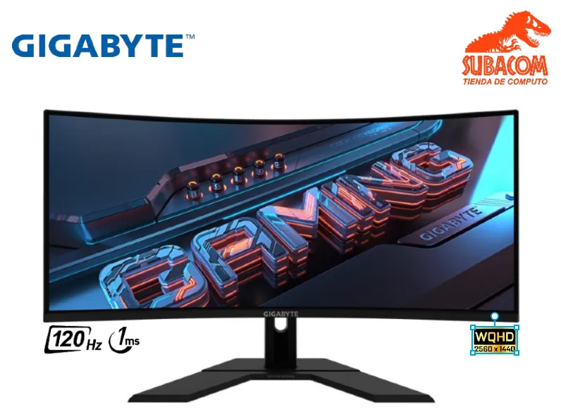 MONITOR GAMER CURVO GIGABYTE GS34WQCA, 34" 3.5K WQHD (3440x1440), VA, 120HZ, 1MS MPRT, 1500R, PIVOTEABLE, COLOR NEGRO