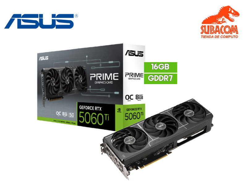 TARJETA DE VIDEO ASUS PRIME, NVIDIA RTX 5060TI DE 16GB GDDR7, PCIe 5.0, OC EDITION, 3 FAN, COLOR NEGRO