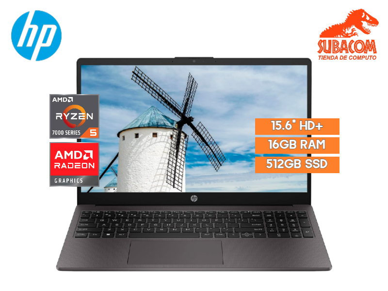 HP 255 G10, AMD RYZEN 5-7520U, RAM 16GB DDR5, SSD 512GB, AMD RADEON GRAPHICS, PANT. 15.6" HD+ LED, 3 CELDAS, FREEDOS, COLOR GRIS
