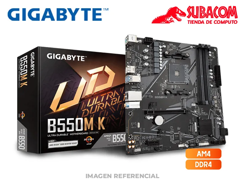 PLACA MADRE GIGABYTE ULTRA DURABLE, B550M K, AMD AM4, 4x DDR4, 2x M.2, 4x SATA, HDMI, DP, mATX