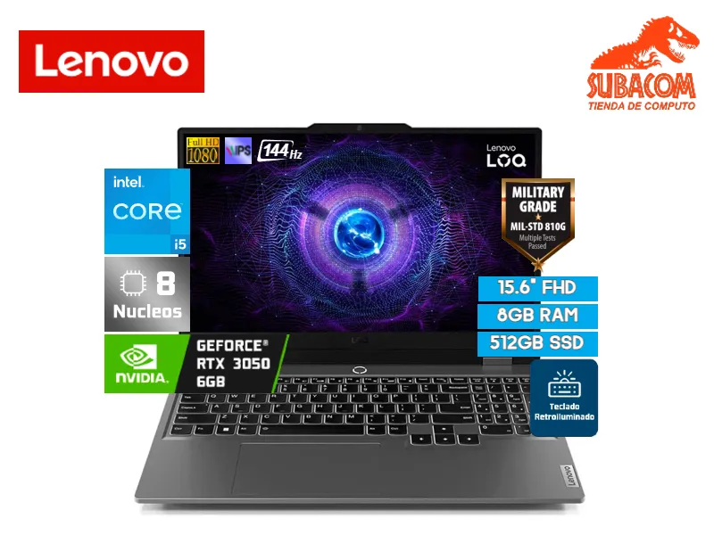 LENOVO LOQ, I5-12450HX, RAM 8GB DDR5, SSD 512GB, RTX 3050 6GB, 15.6" FHD IPS 144HZ, FREEDOS