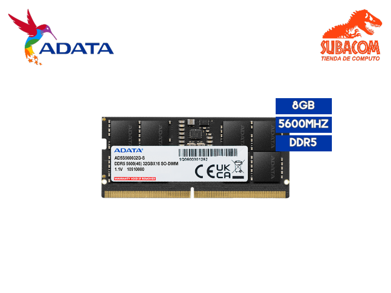 MEMORIA RAM ADATA 8GB 5600MHZ DDR5 SODIMM (Venta solo con Laptop)