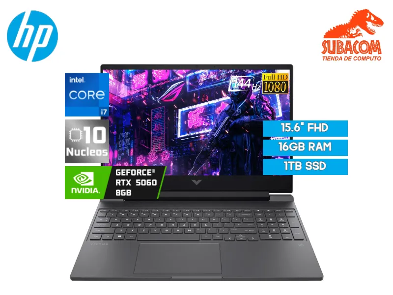 HP VICTUS 15-FA2093DX, INTEL CORE I7-13620H, RAM 16GB DDR5, SSD 1TB, NVIDIA RTX 5060 DE 8GB, PANT. 15.6" FULL HD IPS 144HZ, 4 CELDAS, WINDOWS 11 HOME, COLOR NEGRO
