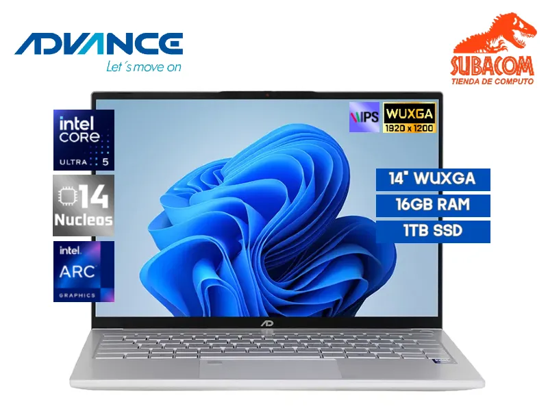 NOTEBOOK ADVANCE NV7050  CORE ULTRA 5 125H 4.5GHZ, RAM 16GB DDR5, SSD 1TB, PANT. 14" WUXGA IPS, FREEDOS COLOR PLATEADA