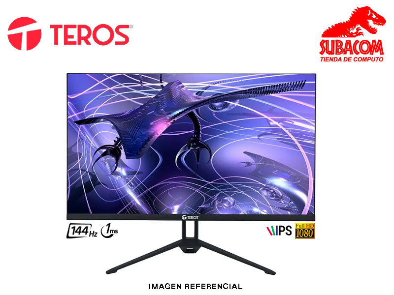 MONITOR GAMER TEROS TE-2417S, 24" FULL HD, IPS, 144HZ, 1MS, HDMI, DP, PARLANTES, COLOR NEGRO