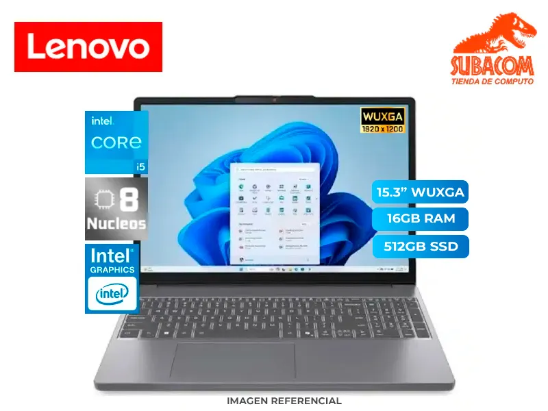 LENOVO IDEAPAD SLIM 3, I5-13420H, RAM 16GB DDR5, SSD 512GB, PANT. 15.3" WUXGA IPS 60HZ, 3 CELDAS, FREEDOS, LUNA GREY