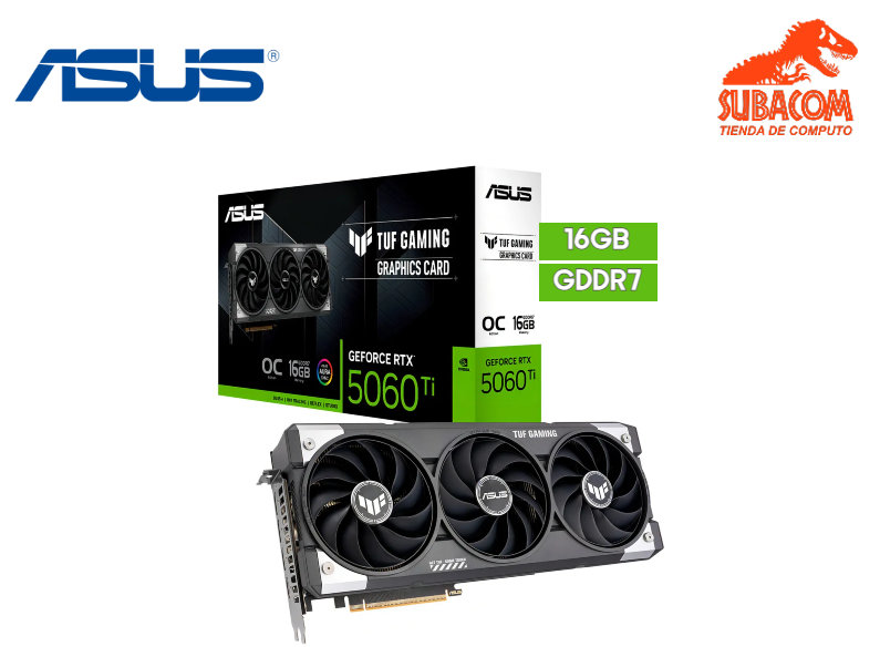 TARJETA DE VIDEO ASUS TUF GAMING, NVIDIA RTX 5060TI DE 16GB GDDR7, OC EDITION, DLSS4, 3 FAN, COLOR NEGRO