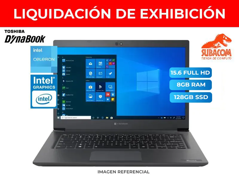 LIQUIDACION NOTEBOOK TOSHIBA DYNABOOK TECRA A40-G, INTEL CELERON 5205U 1.90 GHZ, RAM 8GB DDR4, SSD 128GB NVME, INTEL UHD GRAPHICS, PANT. 14" HD ANTIRREFLEX, WINDOWS 10, COLOR NEGRO.