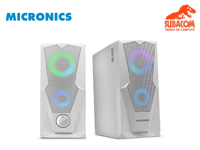 PARLANTES GAMER 2.0 MICRONICS MILANO MIC S310W, LED RGB, JACK 3.5MM, BLANCO