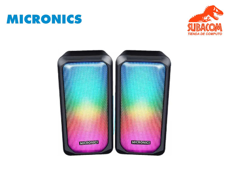 PARLANTES GAMER 2.0 MICRONICS LUXOR S305-LUXOR, LED RGB, USB, NEGRO