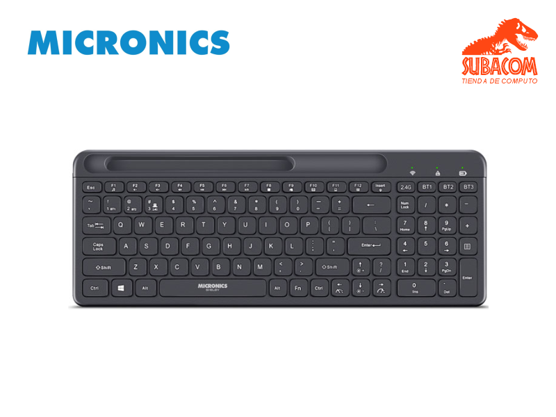 TECLADO MICRONICS SHELBY MIC K605-3M, MULTIMEDIA, RECARGABLE, WIFI, COLOR NEGRO