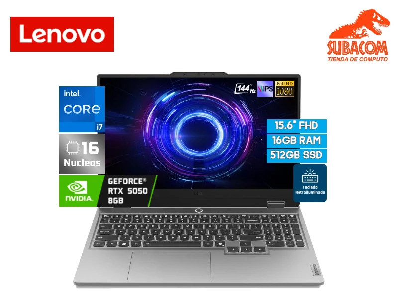 LAPTOP LENOVO LOQ 15IRX10, I7-13700HX, RAM 16GB DDR5, SSD 512GB, RTX 5050 8GB, PANT. 15.6" FHD IPS 144HZ, 4 CEL, ESPAÑOL, FREEDOS, LUNA GREY