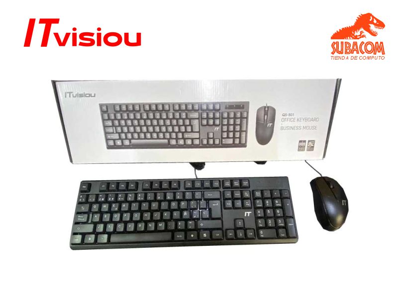 COMBO TECLADO Y MOUSE ITVISIOU QS-501, OFICINA, CABLEADO, COLOR NEGRO
