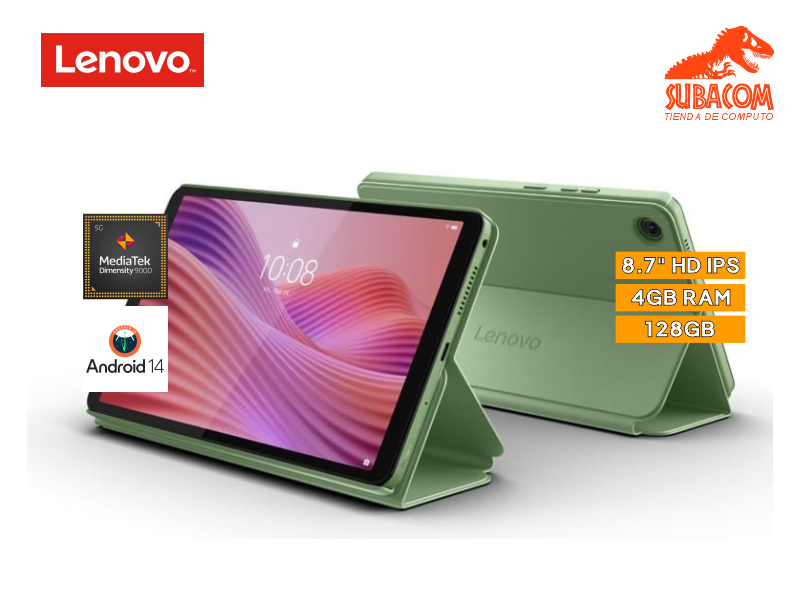 TABLET LENOVO TAB ONE + FOLIO CASE TB305FU, PROCESADOR MEDIATEK, RAM 4GB, SSD 128GB eMMC, PANT. 8.7” HD 1340x800 IPS TACTIL 480 NITS, ANDROID 14, COLOR SEAFOAM GREEN