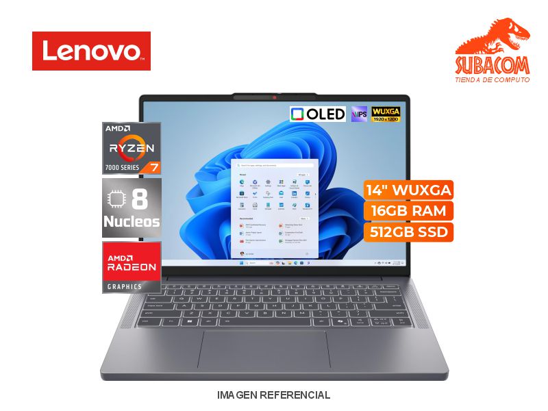 LENOVO IDEAPAD SLIM 3 14ARP10, RYZEN 7-7735HS, RAM 16GB DDR5, SSD 512GB, PANT. 14" WUXGA OLED, 3 CEL, FREEDOS, LUNA GREY