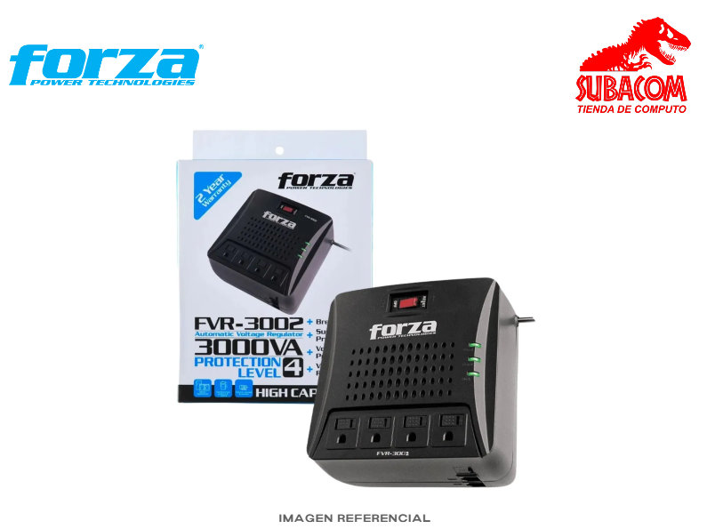 ESTABILIZADOR FORZA FVR-3002 3000VA/1500W, 4 TOMAS, PROTECCIÓN DATOS RJ45
