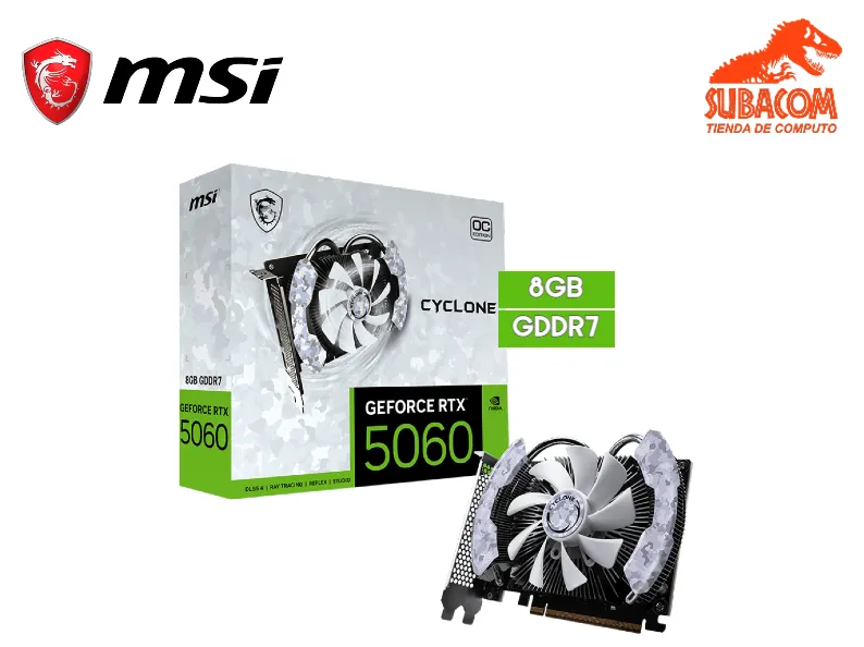 TARJETA DE VIDEO MSI CYCLONE, NVIDIA RTX 5060 DE 8GB GDDR7, OC EDITION, DLSS4, 1 FAN