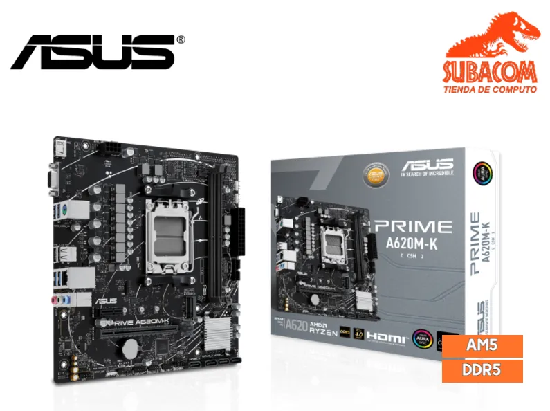 PLACA MADRE ASUS PRIME A620M-K, AMD AM5, 2 RANURAS DDR5, mATX