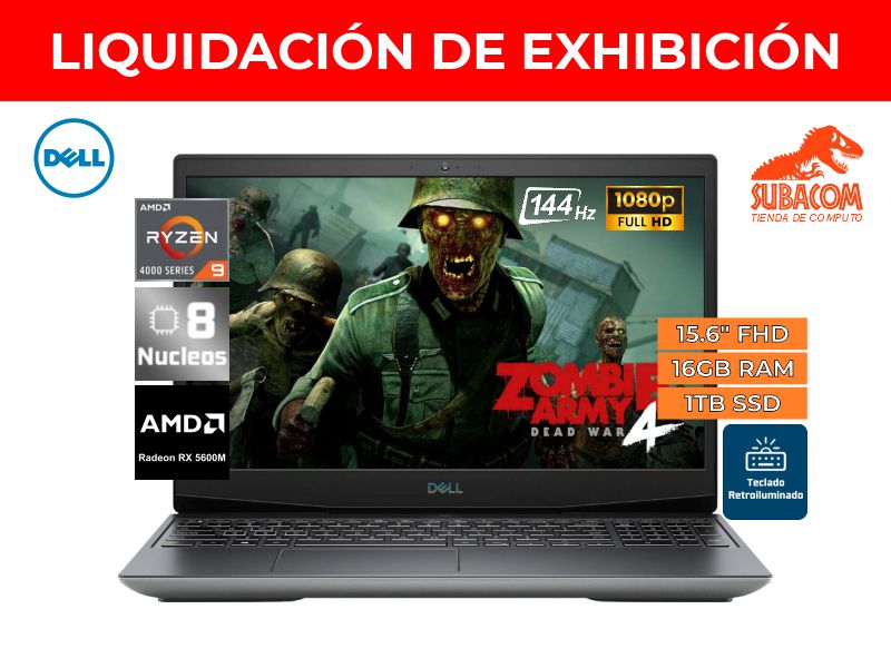 LIQUIDACION LAPTOP DELL G5 5505 GAMING, AMD RYZEN 9 4900H 3.3 GHZ, RAM 16GB, SÓLIDO SSD 1TB , VIDEO AMD RX 5600M 6 GB, LED 15.6" FULL HD 144HZ, WINDOWS 10 HOME