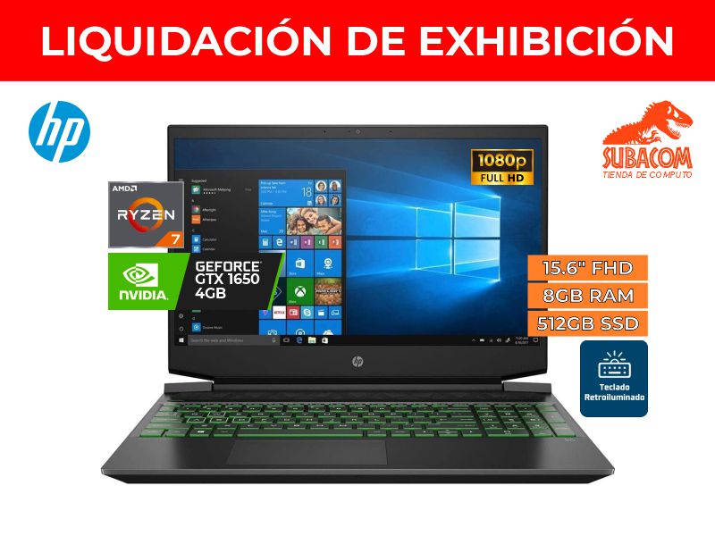 LIQUIDACION LAPTOP HP PAVILION GAMING, AMD RYZEN 7 3750H, RAM 8GB DDR4, SSD 512GB, NVIDIA GTX 1650 4GB, PANT 15.6” FULLHD WINDOWS 11 HOME COLOR NEGRO