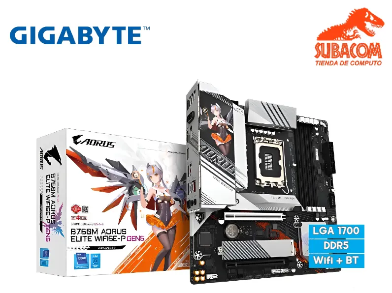 PLACA MADRE GIGABYTE AORUS ELITE AX-P B760M WAIFU EDITION, 4 RANURAS DDR5, WIFI, INTEL LGA 1700, mATX