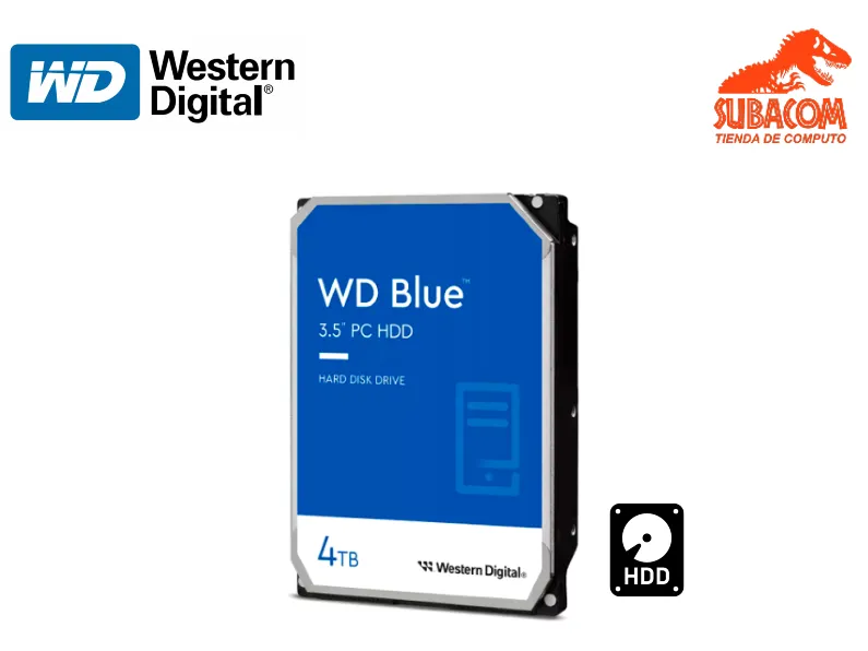 DISCO DURO INTERNO HDD WESTERN DIGITAL BLUE WD40EZZX, 4TB SATA 6GB/S, 3.5", TRASNSFERENCIA 185MB/S, VELOCIDAD DISCO 5400RPM, CACHE 128MB