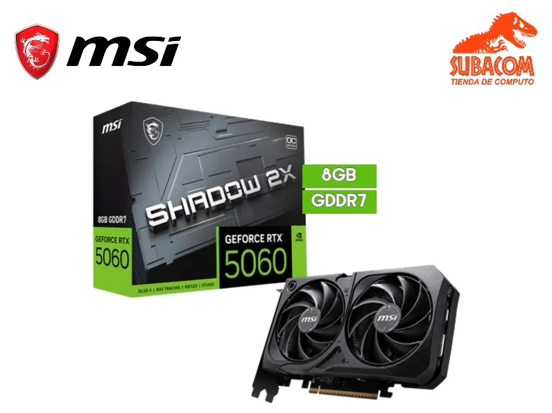 TARJETA DE VIDEO MSI SHADOW 2X, NVIDIA RTX 5060 DE 8GB GDDR7, OC EDITION, DLSS 4, 2 FAN, COLOR NEGRO