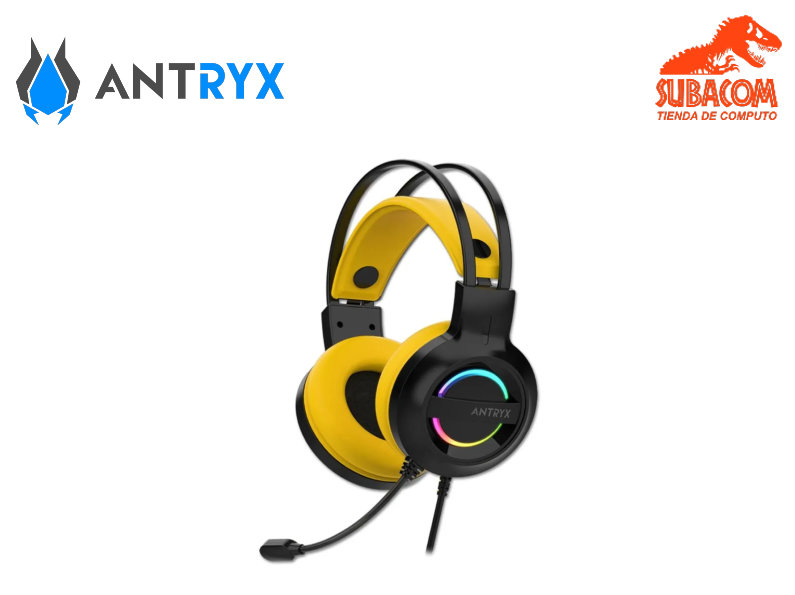 AUDIFONOS GAMER ANTRYX IRIS-K CON MICROFONO, 7.1 VIRTUAL SURROUND, USB, RGB, COLOR AMARILLO CON NEGRO