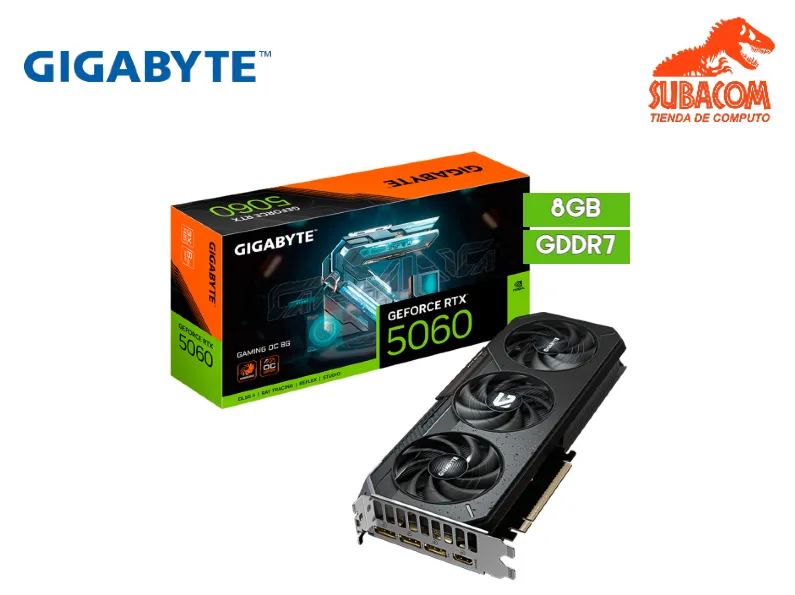 TARJETA DE VIDEO GIGABYTE GAMING OC, NVIDIA RTX 5060 DE 8GB GDDR7, OC EDITION, DLSS 4, 3 FAN, COLOR NEGRO