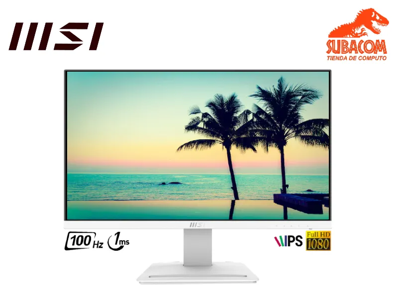 MONITOR PLANO MSI PRO MP243XW, 24" FULL HD, IPS, 100HZ, 1MS, ADAPTIVE SYNC, PARLANTES, HDMI, DP, COLOR BLANCO