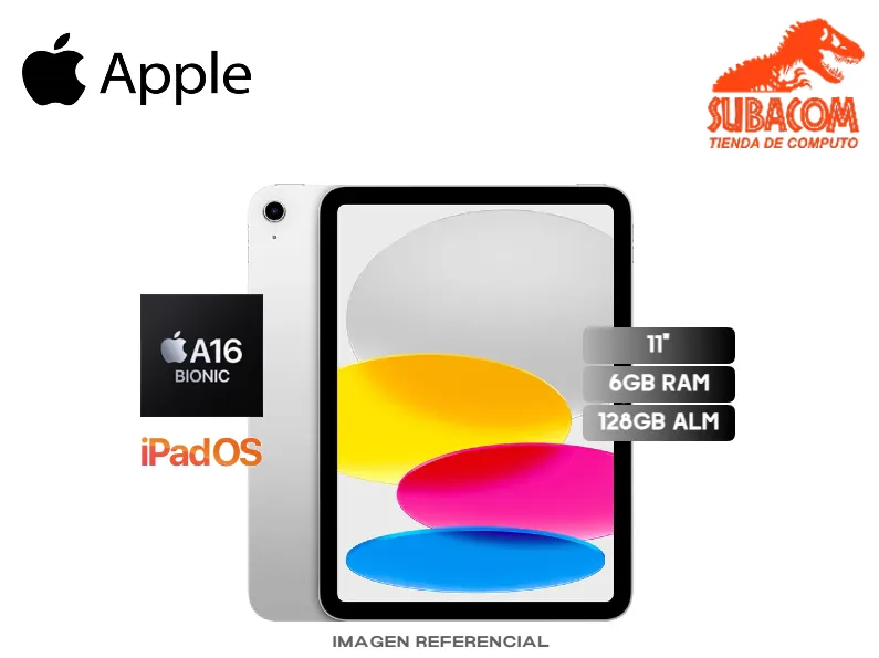 APPLE IPAD A16 MD3Y4LL/A, A16 BIONIC, RAM 6GB, ALMACENAMIENTO 128GB, PANT. 11" (2360x1640) LIQUID RETINA, IPADOS 18, COLOR SILVER