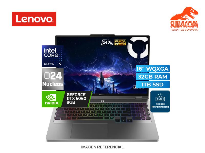 LENOVO LEGION 5 , ULTRA 9 275HX, RAM 32GB DDR5, SSD 1TB, RTX 5060 DE 8GB, PANT. 16" 2.5K WQXGA IPS 240HZ, 4 CELDAS, WIN 11 HOME, STORM GREY