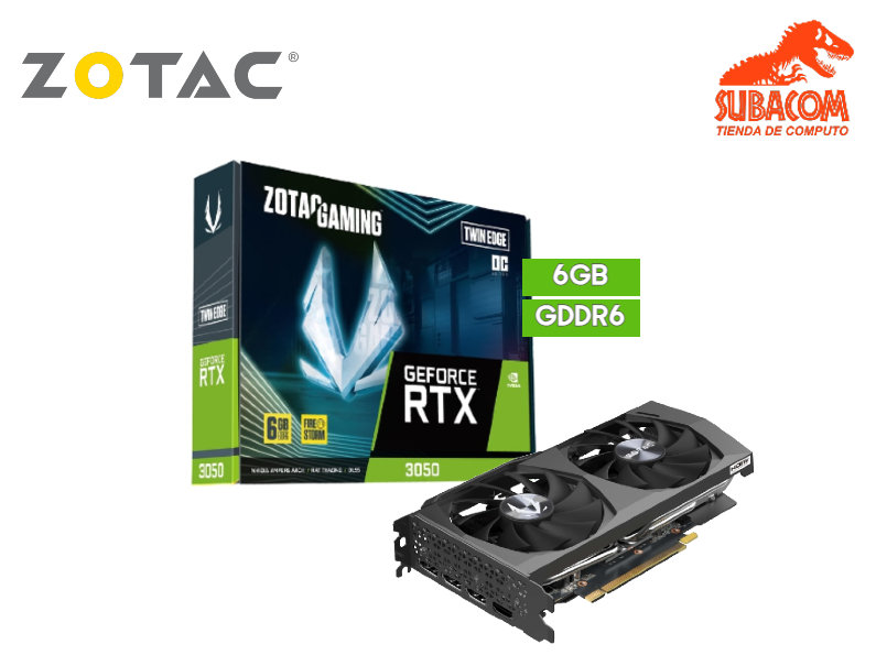 TARJETA DE VIDEO ZOTAC GAMING TWIN EDGE, NVIDIA RTX 3050 DE 6GB GDRR6, OC EDITION, 2 FAN, COLOR NEGRO