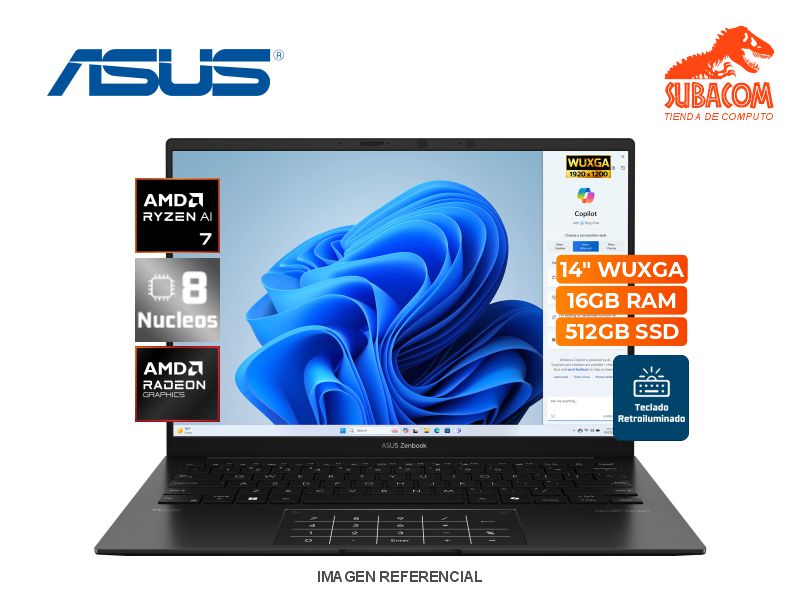 ASUS ZENBOOK 14 UM3406HA-WS74T, AMD RYZEN 7 8840HS, RAM 16GB DDR5, SSD 512GB, AMD RADEON GRAPHICS, PANT. 14" WUXGA (1920x1200) OLED TACTIL 60HZ, 4 CELDAS, WINDOWS 11 HOME, COLOR JADE BLACK