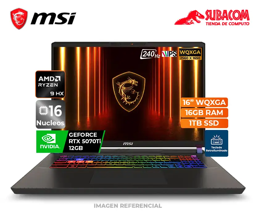 Laptop MSI Vector A16 HX, AMD Ryzen 9 8940HX, 16GB RAM, 1TB SSD, RTX 5070 Ti 12GB, Pant. 16" WQXGA 240Hz