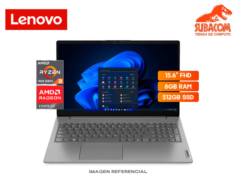 LENOVO V15 G4 AMN, AMD RYZEN 3-7320U, RAM 8GB DDR5, SSD 512GB, AMD RADEON 610M GRAPHICS, PANT. 15.6" FULL HD TN, 2 CELDAS, FREEDOS, COLOR GRIS