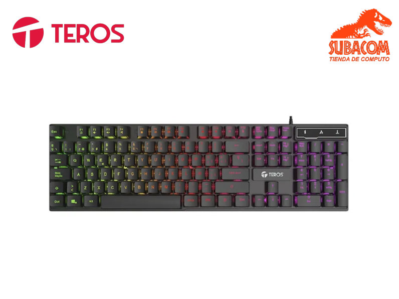 TECLADO GAMER TEROS TE-4072G, RAINBOW, USB, COLOR NEGRO