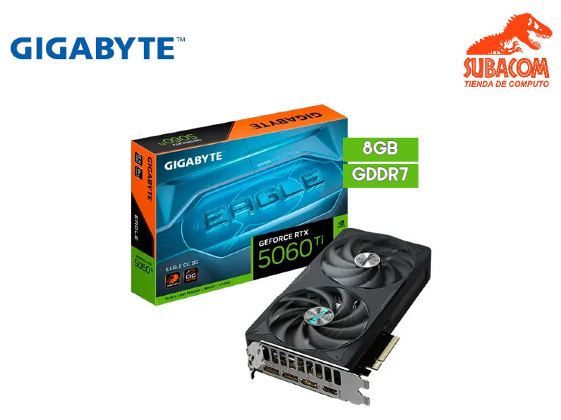 TARJETA DE VIDEO GIGABYTE EAGLE OC, NVIDIA RTX 5060TI DE 8GB GDDR7, 2 FAN, OC EDITION, COLOR NEGRO