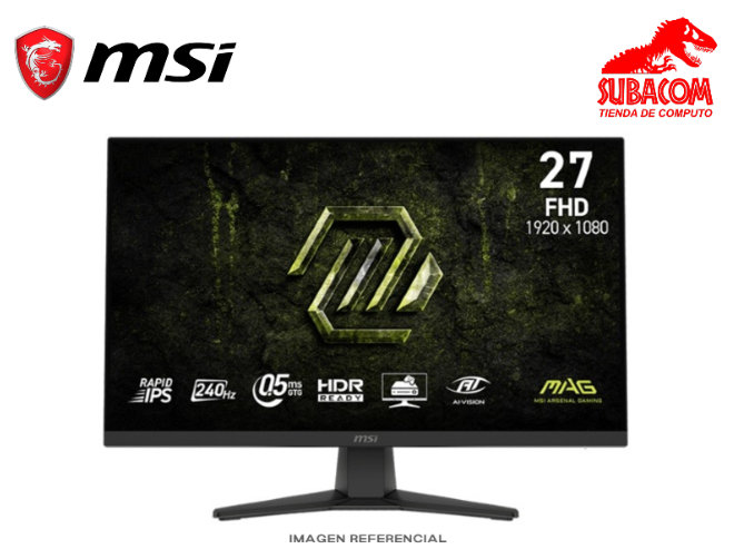 MONITOR GAMER MSI MAG 272F, 27" FULL HD, 200HZ, RAPID IPS, 0.5MS, HDMI, DP, AI VISION, 115% SRGB, COLOR NEGRO