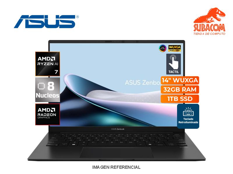 ASUS ZENBOOK 14 UM3406KA, RYZEN 7 AI 350, RAM 32GB DDR5, SSD 1TB, PANT. 14" WUXGA OLED TACTIL, 4 CEL, WIN 11, COLOR JADE BLACK