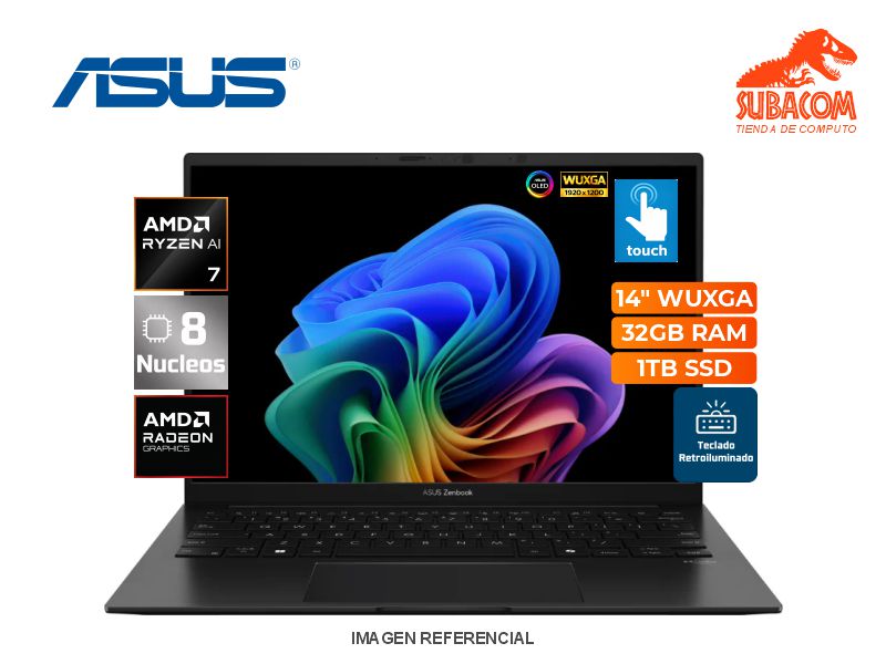 ASUS ZENBOOK 14 OLED UM3406KA-WS79T, AMD RYZEN 7 AI 350, RAM 32GB DDR5, SSD 1TB, PANT. 14" WUXGA OLED 60HZ TACTIL, 4 CELDAS, WINDOWS 11 HOME, COLOR JADE BLACK