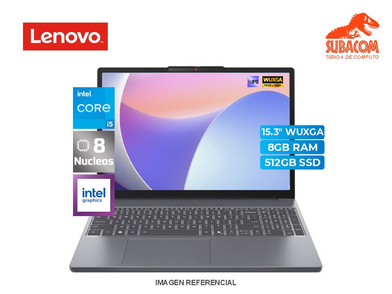 LENOVO IDEAPAD SLIM 3 , I5-13420H, RAM 8GB DDR5, SSD 512GB , PANT. 15.3" WUXGA IPS 60HZ, 3 CELDAS, WIN 11, LUNA GREY + MOCHILA 