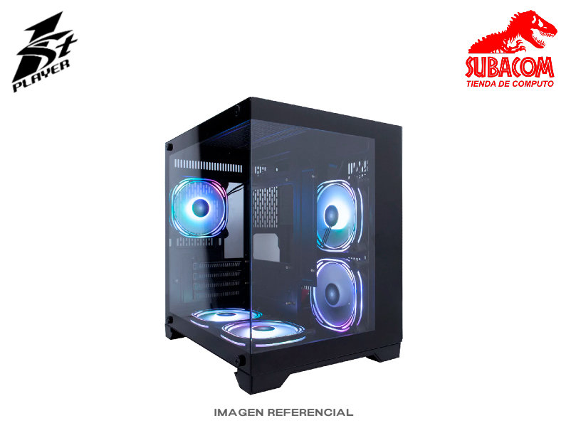 CASE GAMER 1ST PLAYER MV5-TP MEGAVIEW TRANSPARENT, 3 FAN ARGB, VIDRIO TEMPLADO FRONTAL Y LATERAL, mATX, CPU 157mm, GPU 330mm, COLOR NEGRO