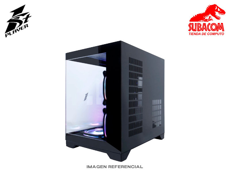 CASE GAMER 1ST PLAYER MV5-TP MEGAVIEW TRANSPARENT, 3 FAN ARGB, VIDRIO TEMPLADO FRONTAL Y LATERAL, mATX, CPU 157mm, GPU 330mm, COLOR NEGRO 1