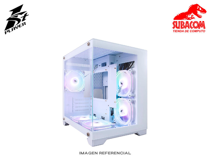 CASE GAMER 1ST PLAYER VT5, 3 FAN ARGB, VIDRIO TEMPLADO FRONTAL Y LATERAL, mATX, COLOR BLANCO