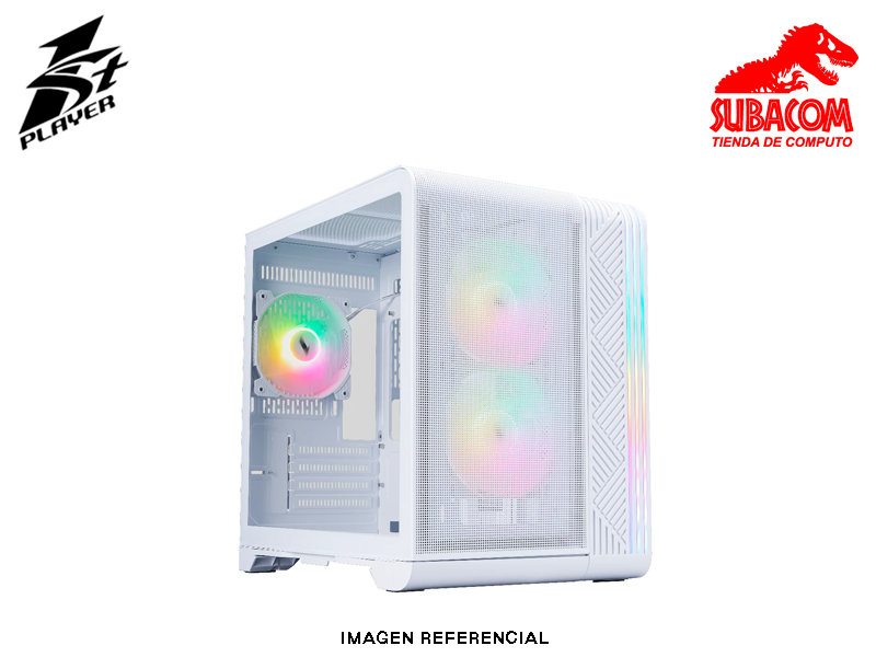 CASE GAMER 1ST PLAYER VT5, 3 FAN ARGB, VIDRIO TEMPLADO LATERAL, mATX, COLOR BLANCO
